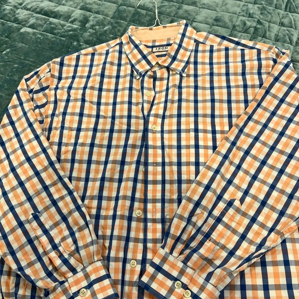 IZOD Men's Orange and Blue Checkered Shirt l XL - Picture 1 of 2